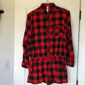 Buffalo plaid pajama romper